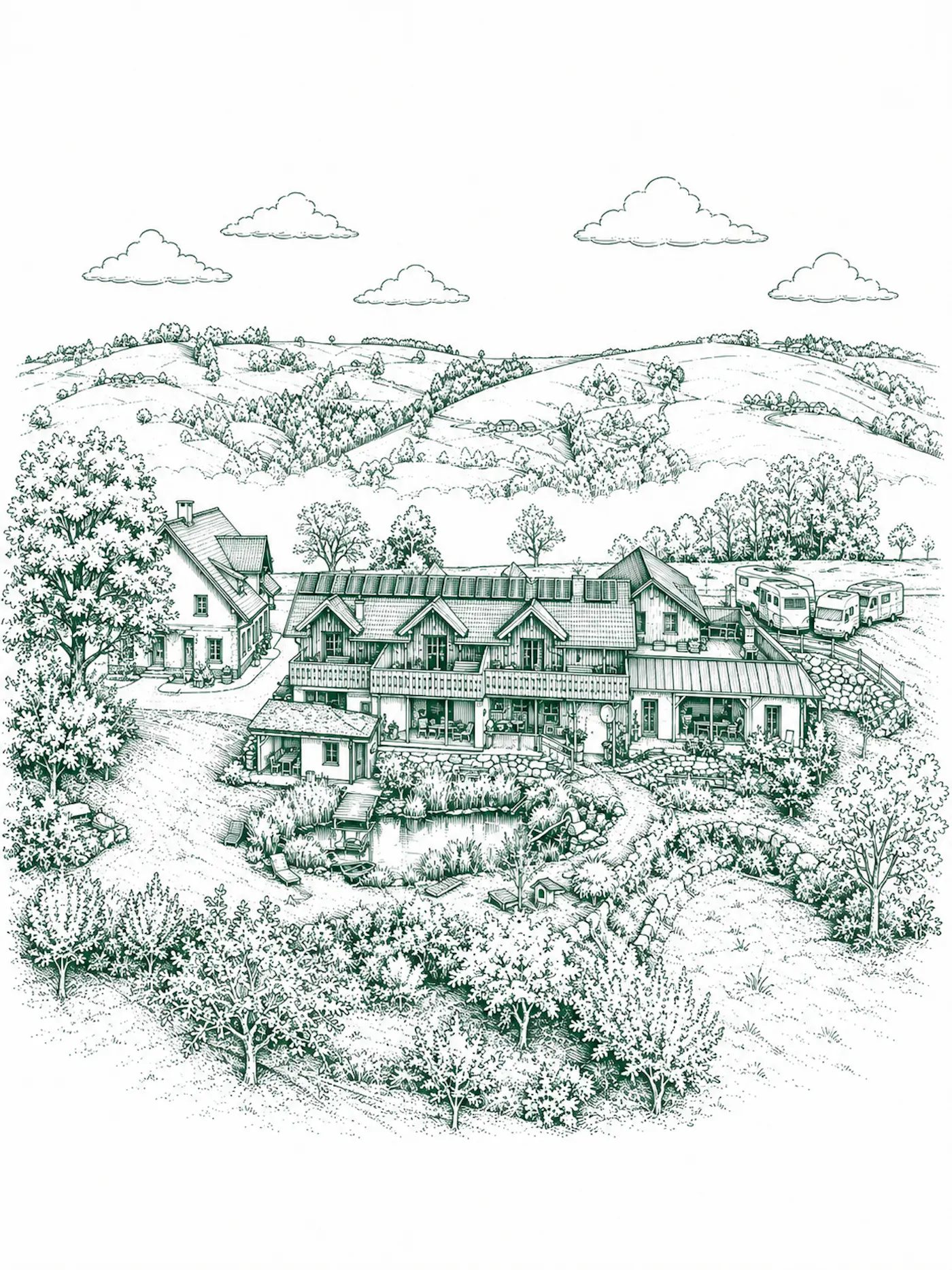 Illustration des Bio-Bauernhofes der Familie Ebenbauer - teilweise KI-generiert