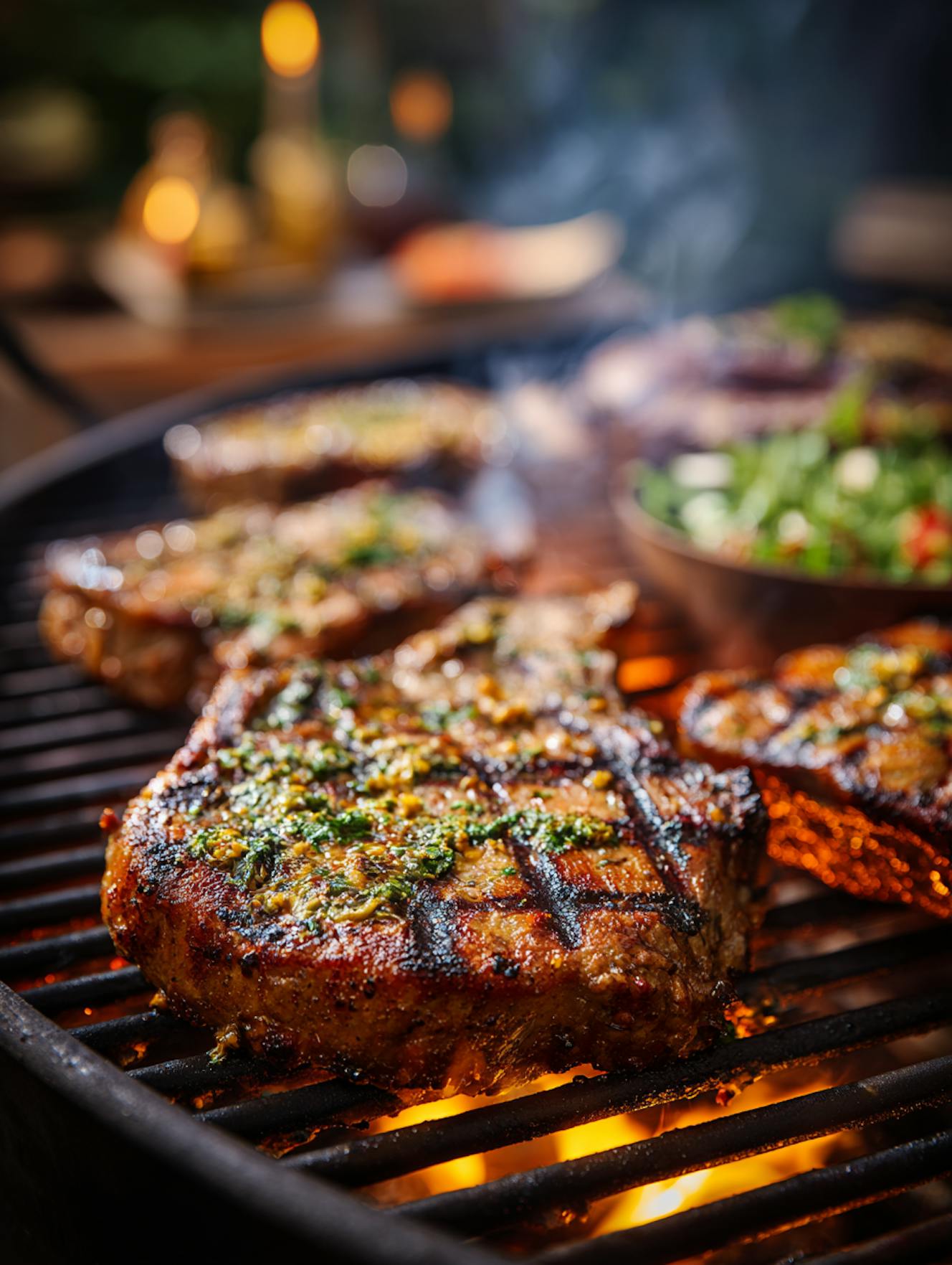 Gegrillte Schweinesteaks in Senf Obers Marinade