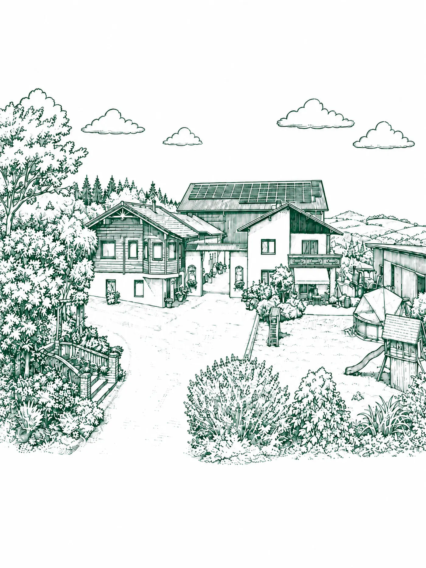 Illustration des Hofes der Familie Brandstetter in Zöbern - teilweise KI-generiert