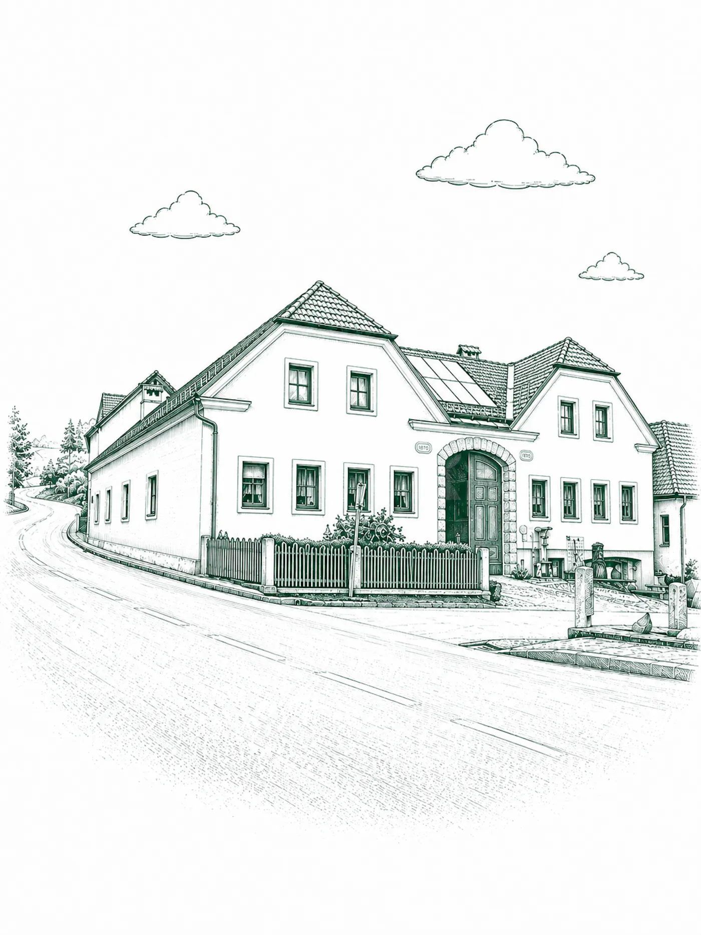 Eine Illustration des landwirtschaftlichen Betriebs der Familie Bruckner - teilweise KI-generiert