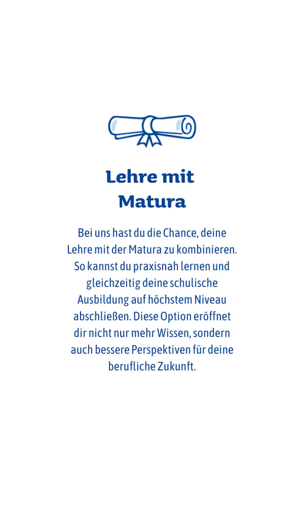 Icon und Erklärung der Möglichkeit auf Lehre mit Matura Icon und Erklärung der Möglichkeit auf Lehre mit Matura