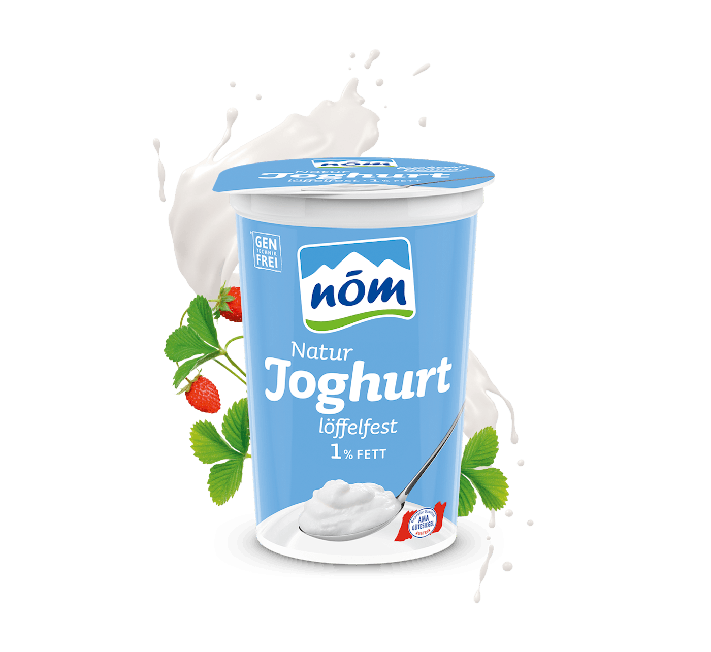 NÖM Natur Joghurt 1 % Fett im 250 g Becher mit Blumen
