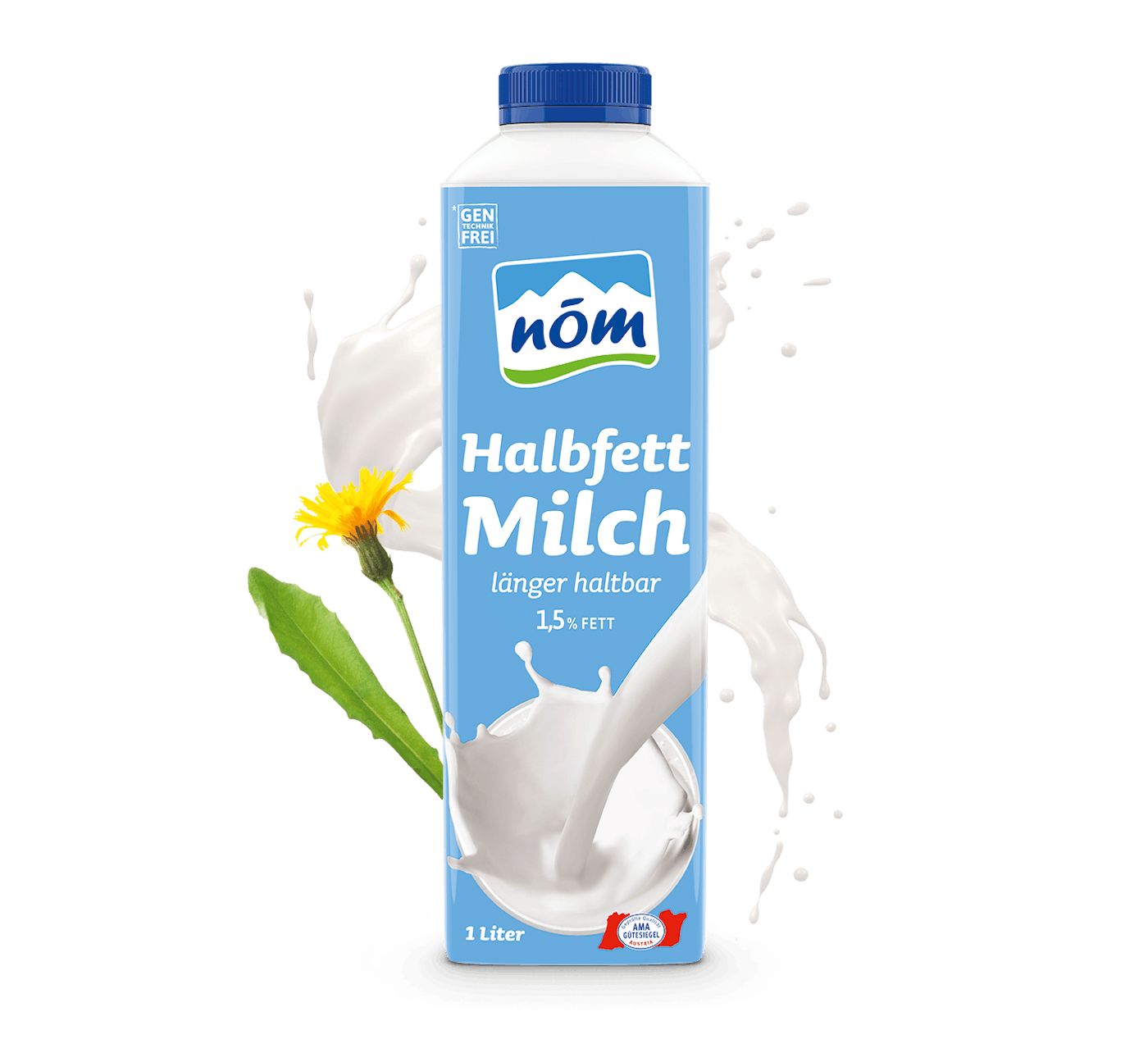 NÖM Halbfettmilch länger frisch in 1 Liter Tetra Pak mit Blumen