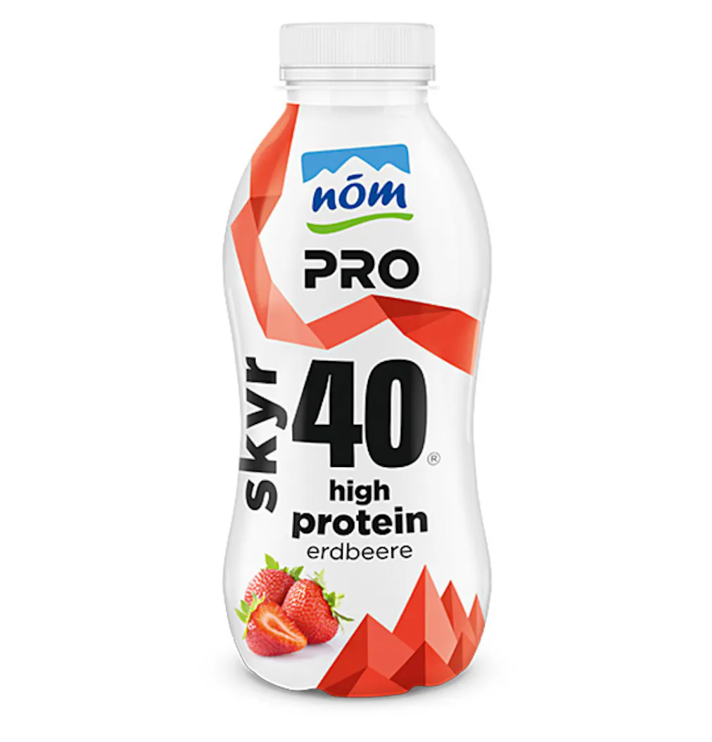 NOEM PRO Molke Erdbeere in der 500 g Flasche mit roten Bergen Thumbnail