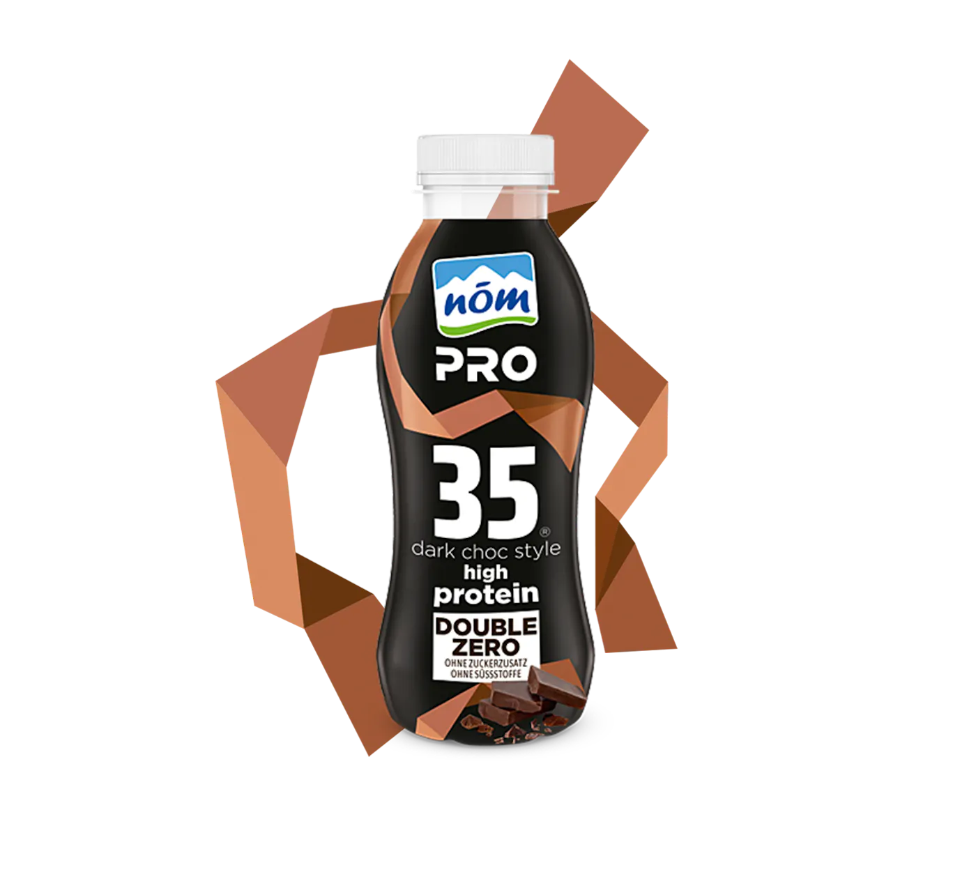 NOEM PRO Proteindrink Peanut Choc in der 350 g Flasche dunkles design NÖM PRO Proteindrink Double Zero Dark Choc Style inkl Banderole