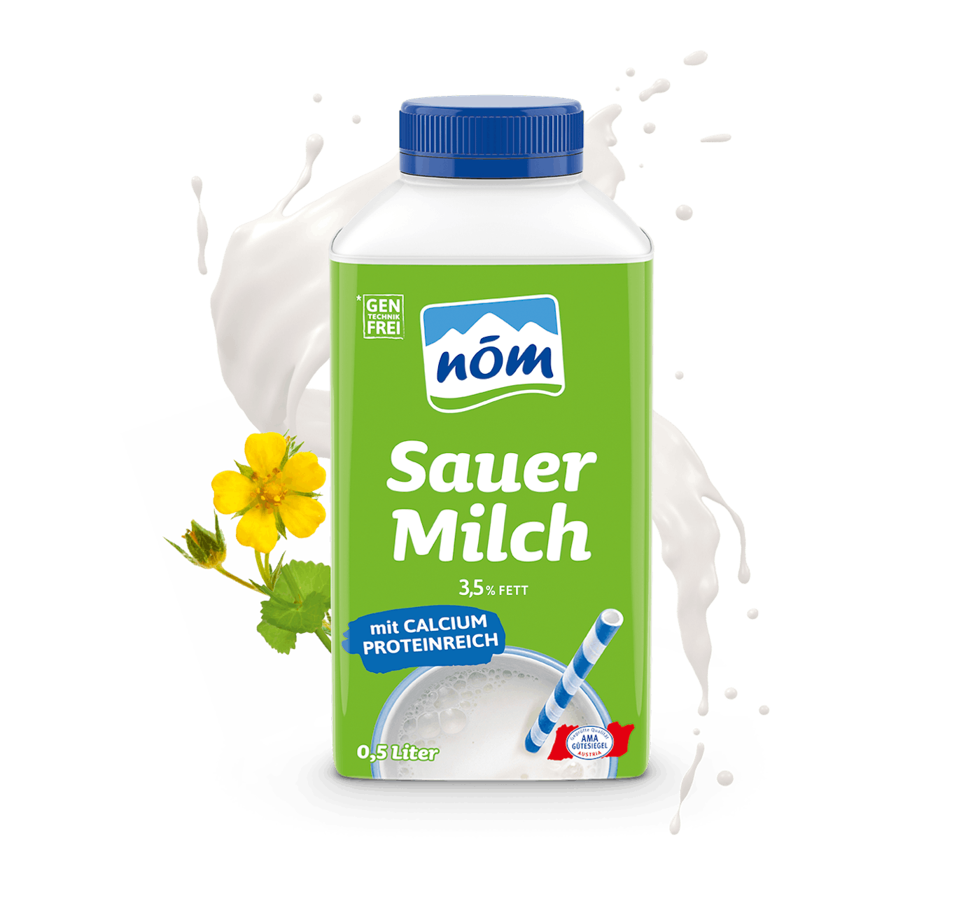 NÖM Sauermilch in 500 ml Tetra Pak mit Blumen