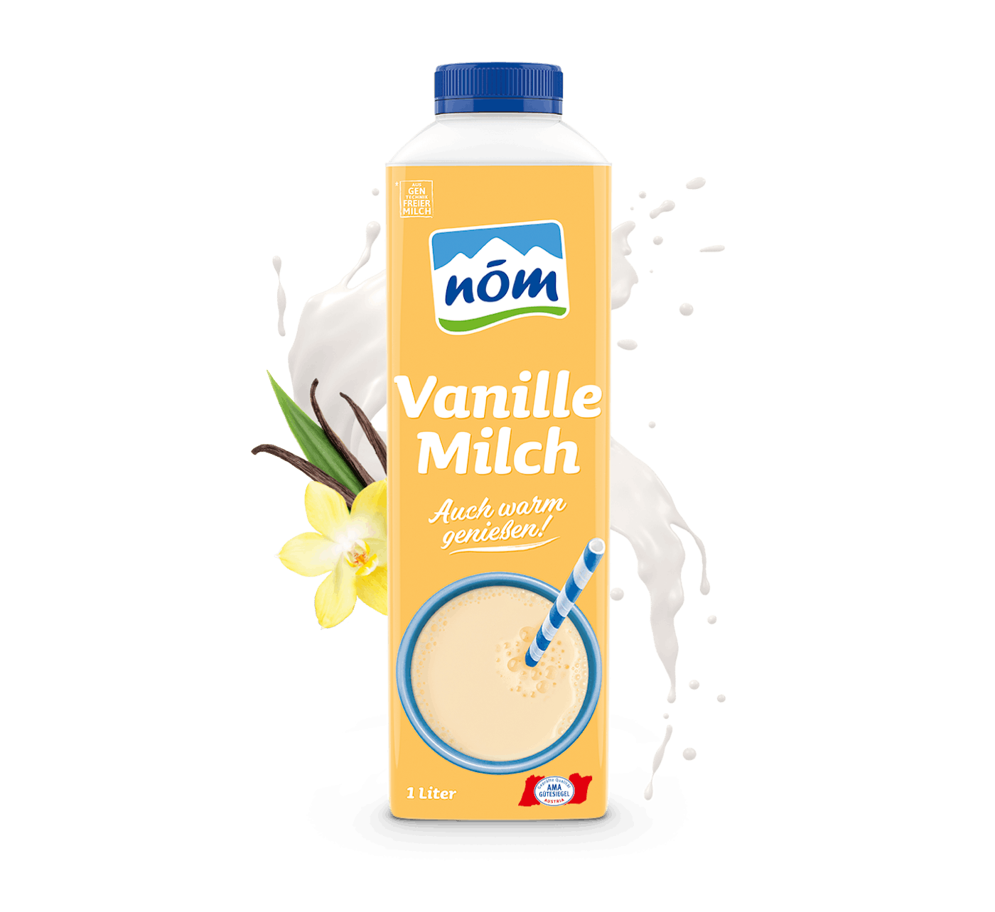 NÖM Vanillemilch in 1 Liter Tetra Pak mit Blumen NÖM Vanillemilch in 1 Liter Tetra Pak mit Blumen