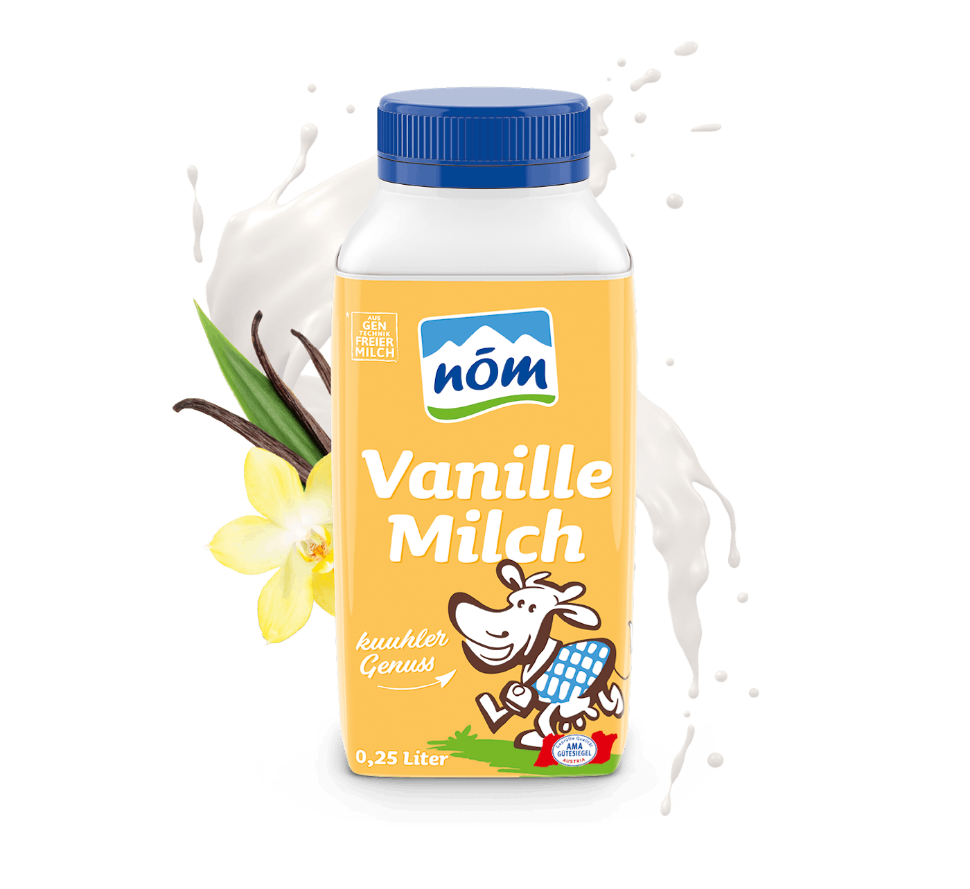 NÖM Vanillemilch in 250 ml Tetra Pak mit Blumen