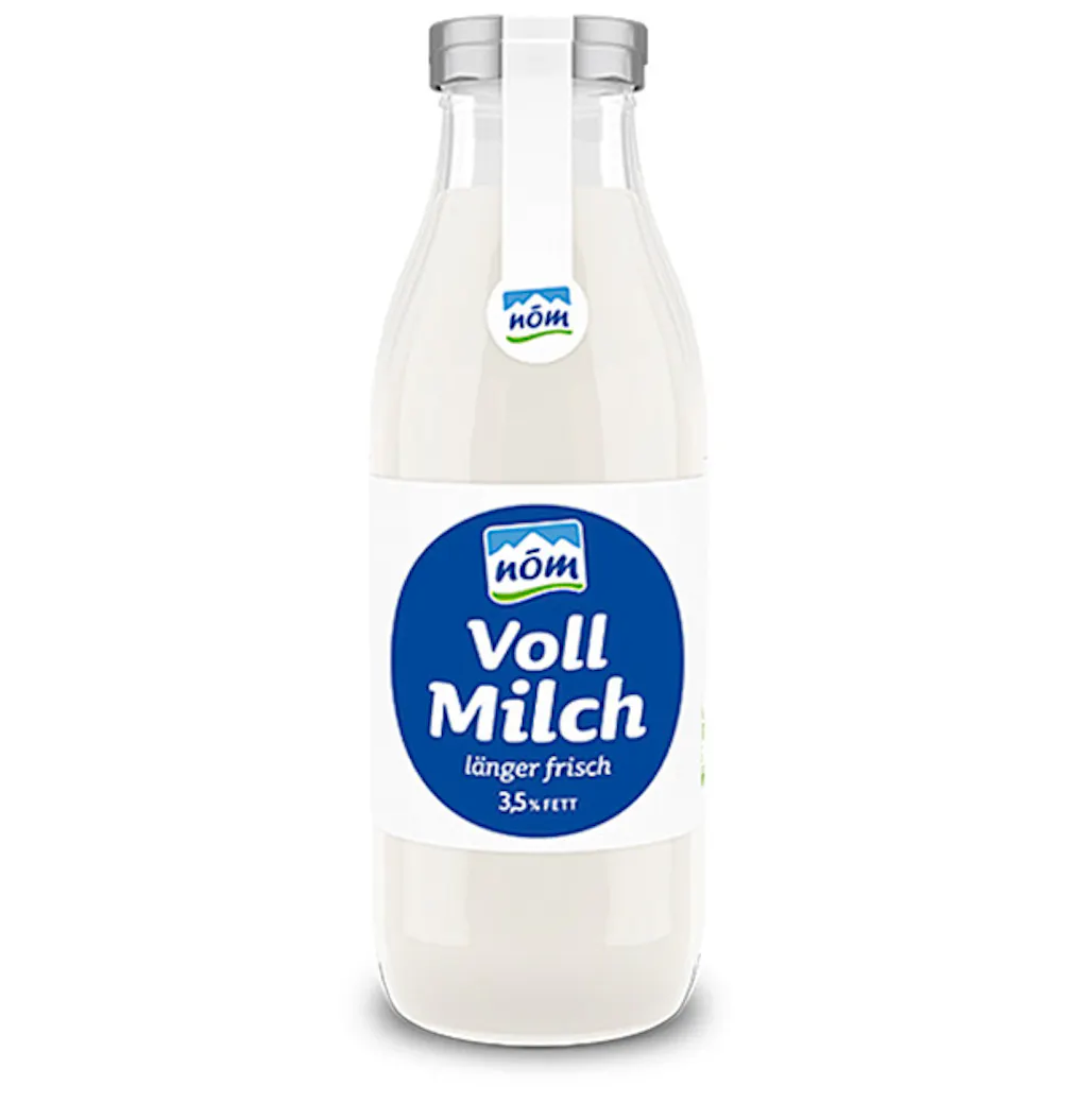 NÖM Vollmilch länger frisch in der 1 Liter Glasflasche