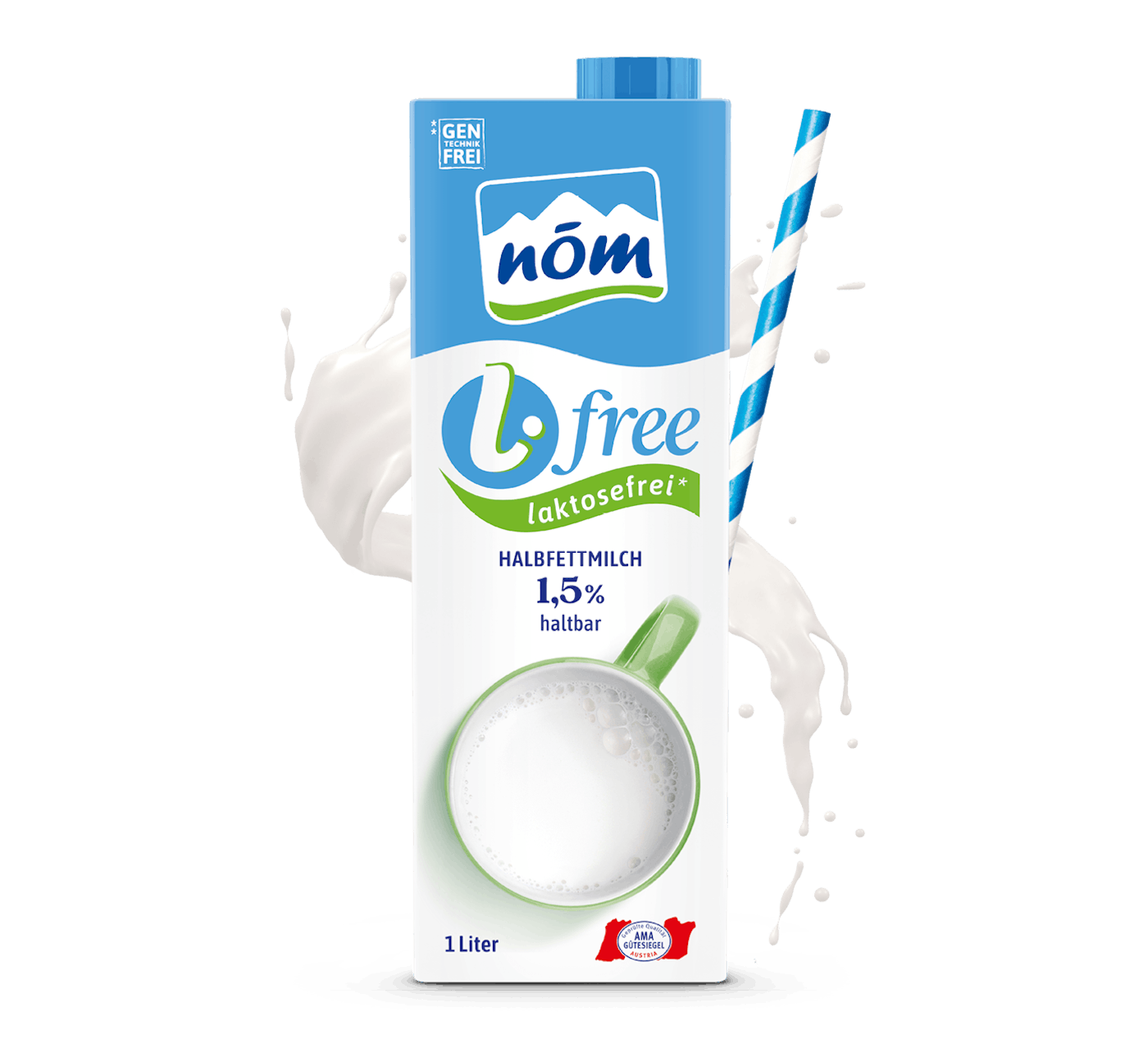 NÖM l.free Haltbarmilch laktosefreie in der 1 Liter Verpackung mit Milchsplash