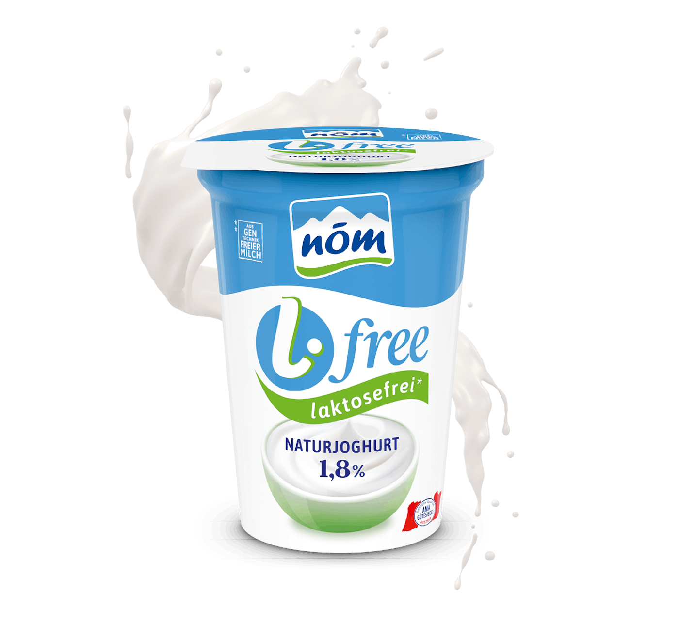NÖM l.free Naturjoghurt laktosefreie im 200 g Becher mit Milchsplash