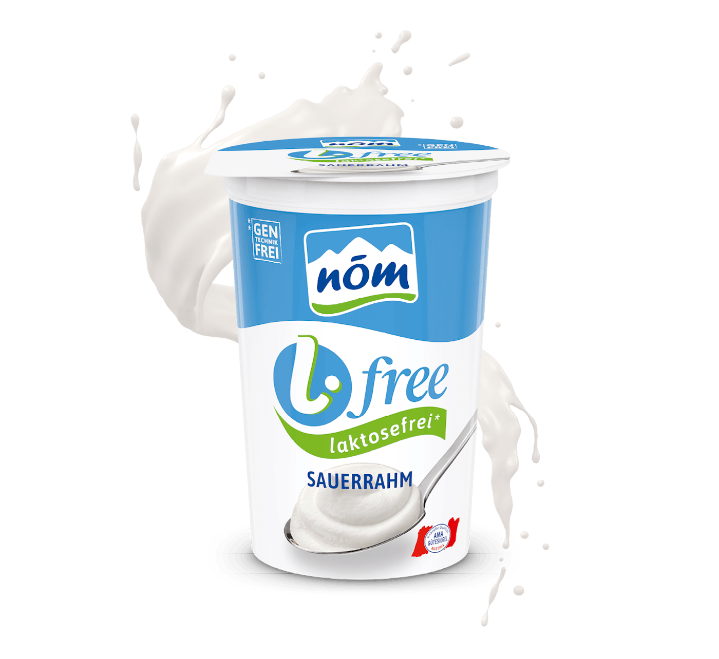 NÖM l.free Sauerrahm laktosefreie im 250 g Becher mit Milchsplash NÖM l.free Sauerrahm laktosefreie im 250 g Becher mit Milchsplash