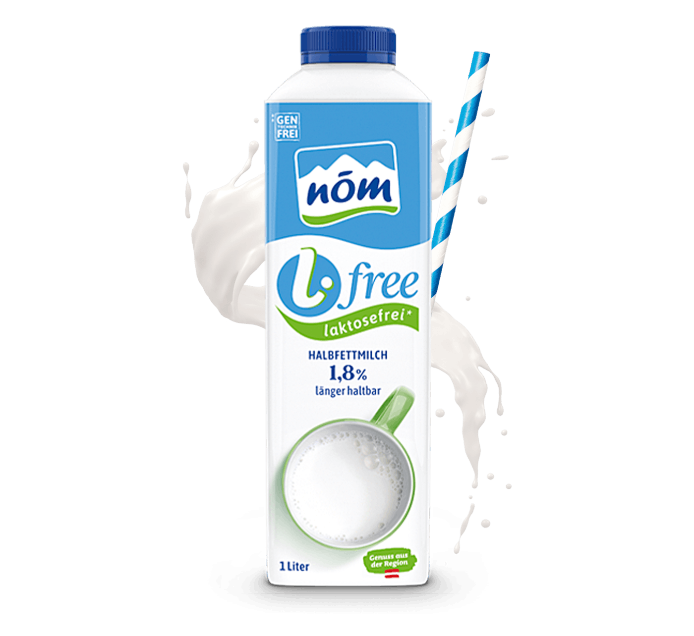 NÖM l.free Halbfettmilch laktosefreie im 1 Liter Tetra Pak mit Milchsplash