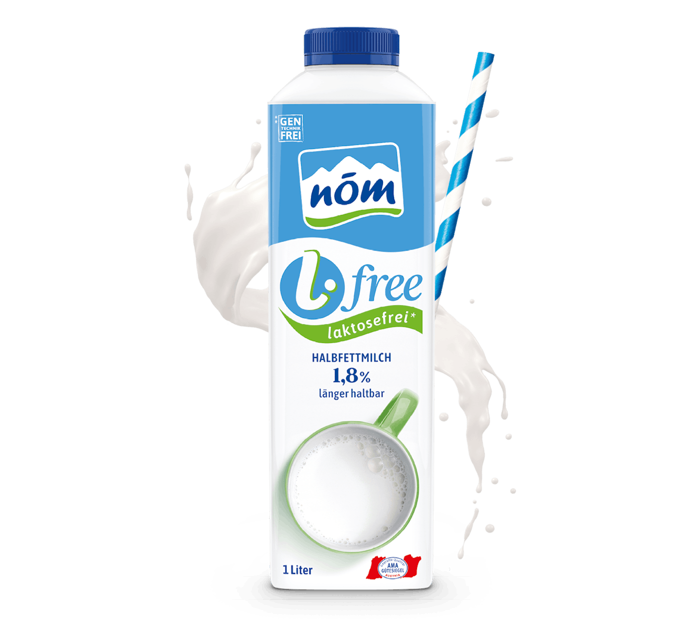 NÖM l.free Halbfettmilch laktosefreie im 1 Liter Tetra Pak mit Milchsplash