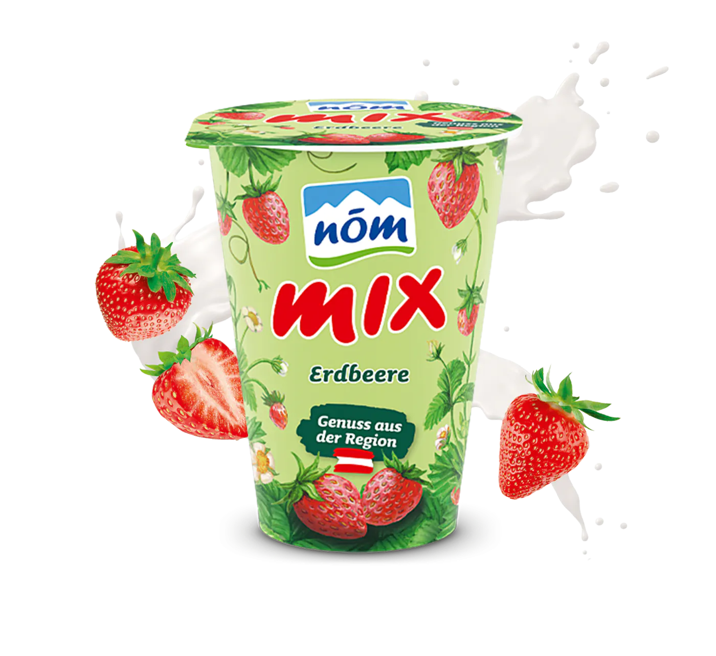 NÖM mix Erdbeere mit gezeichneten Früchten NÖM mix Erdbeere mit gezeichneten Früchten