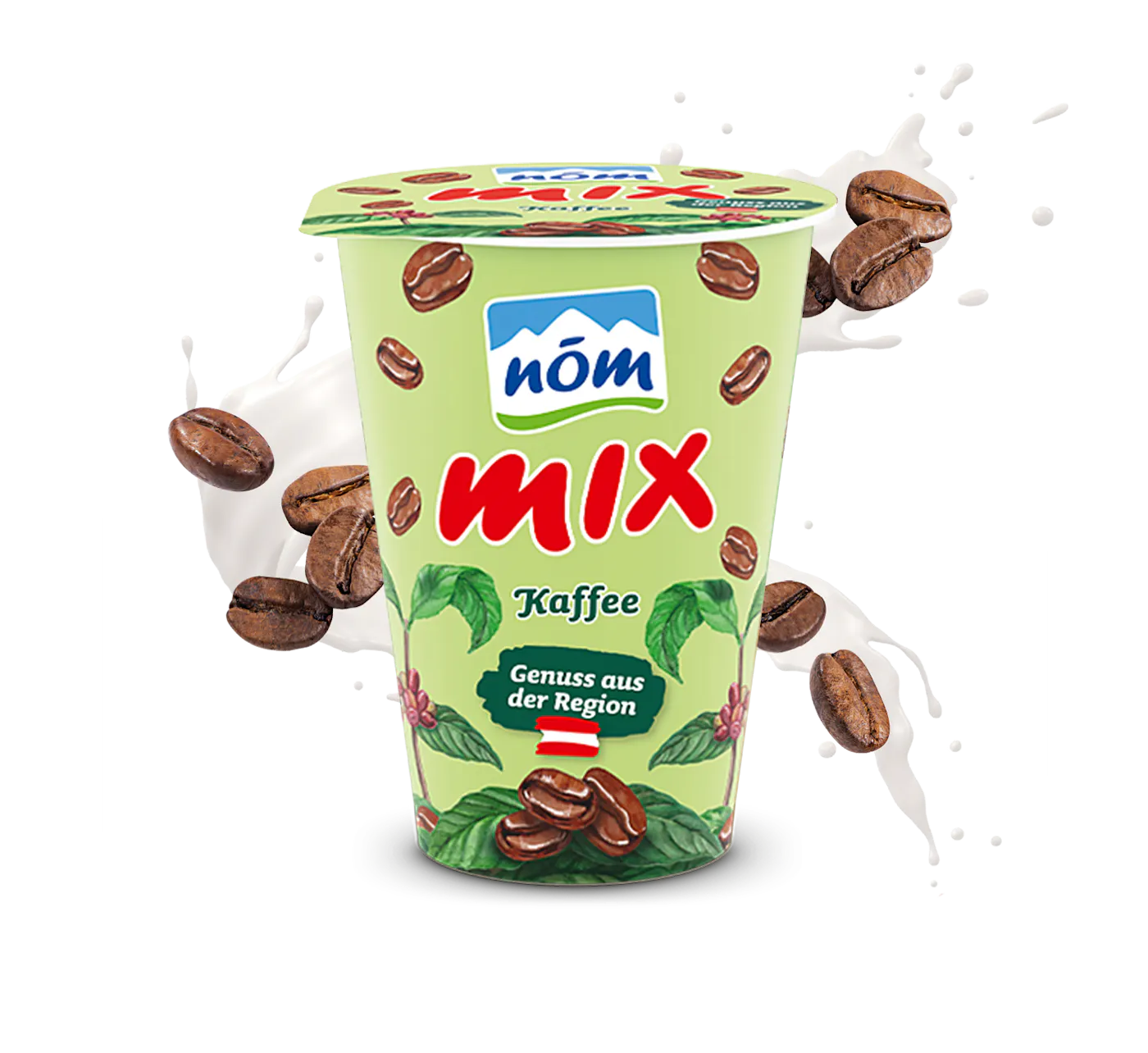 NÖM mix Kaffee mit gezeichneten Kaffeebohnen mit Swirl NÖM mix Kaffee mit gezeichneten Kaffeebohnen mit Swirl