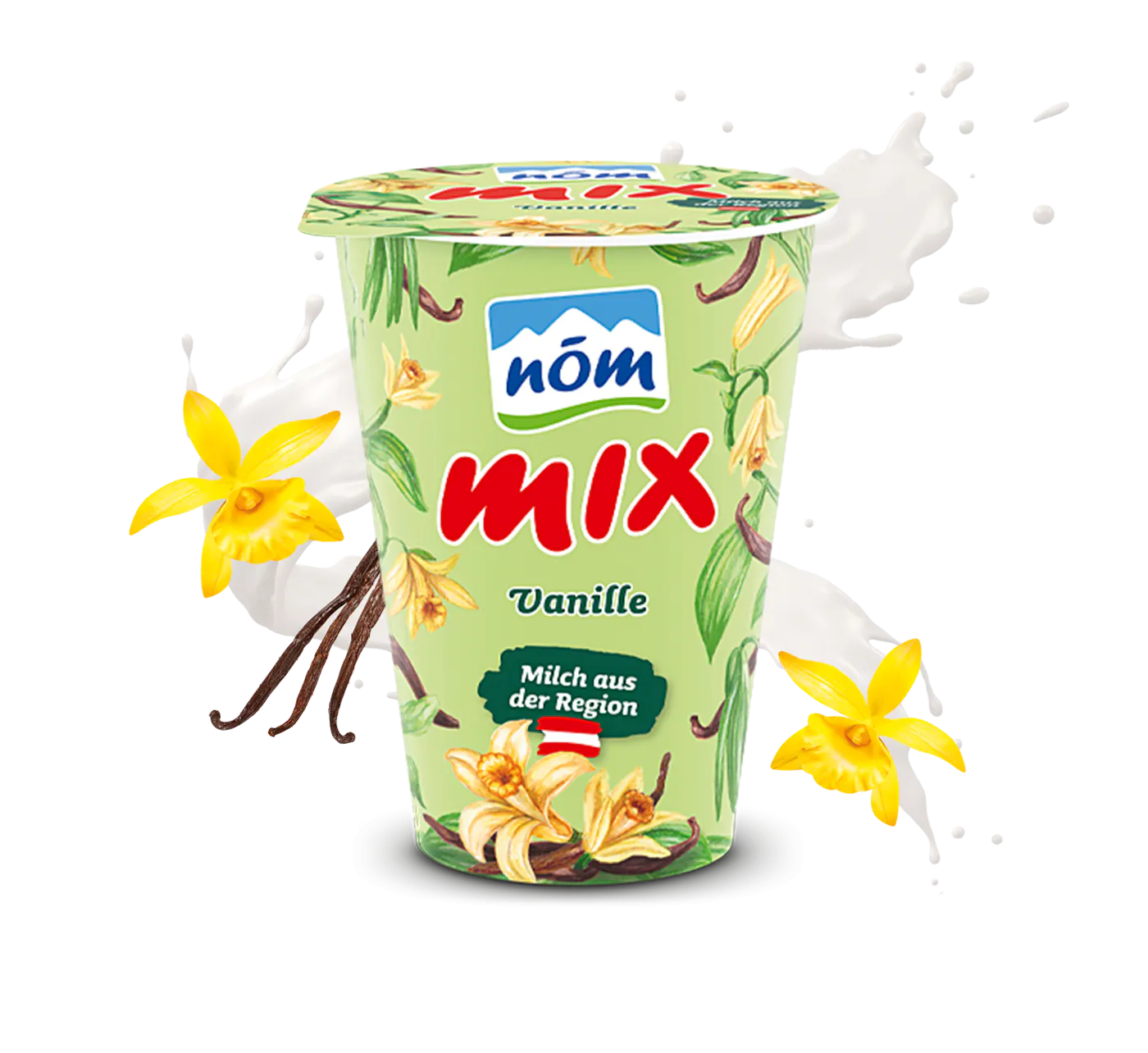NÖM mix Vanille mit gezeichneten Vanilleschoten und Swirl NÖM mix Vanille mit gezeichneten Vanilleschoten und Swirl