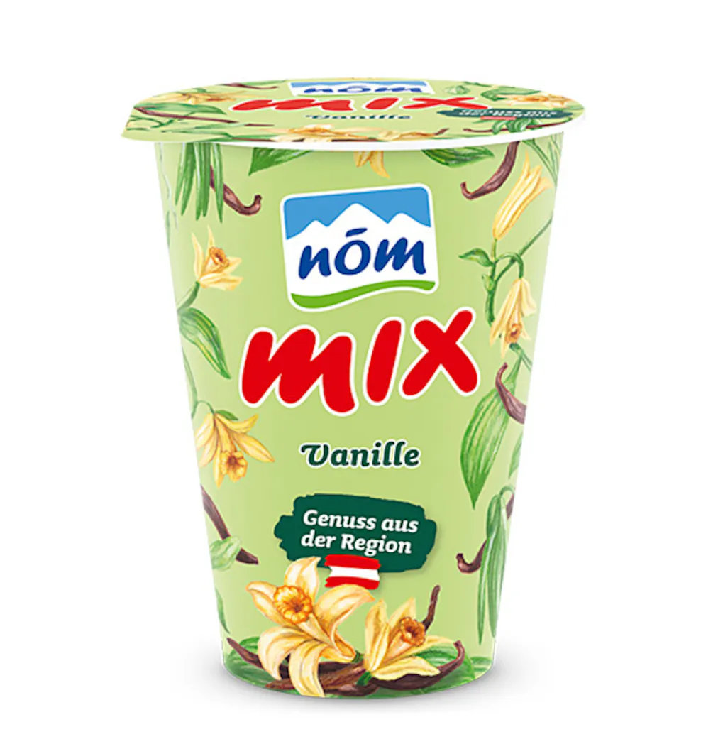 NÖM mix Vanille im 180 g Kartonmantelbecher gezeichnet