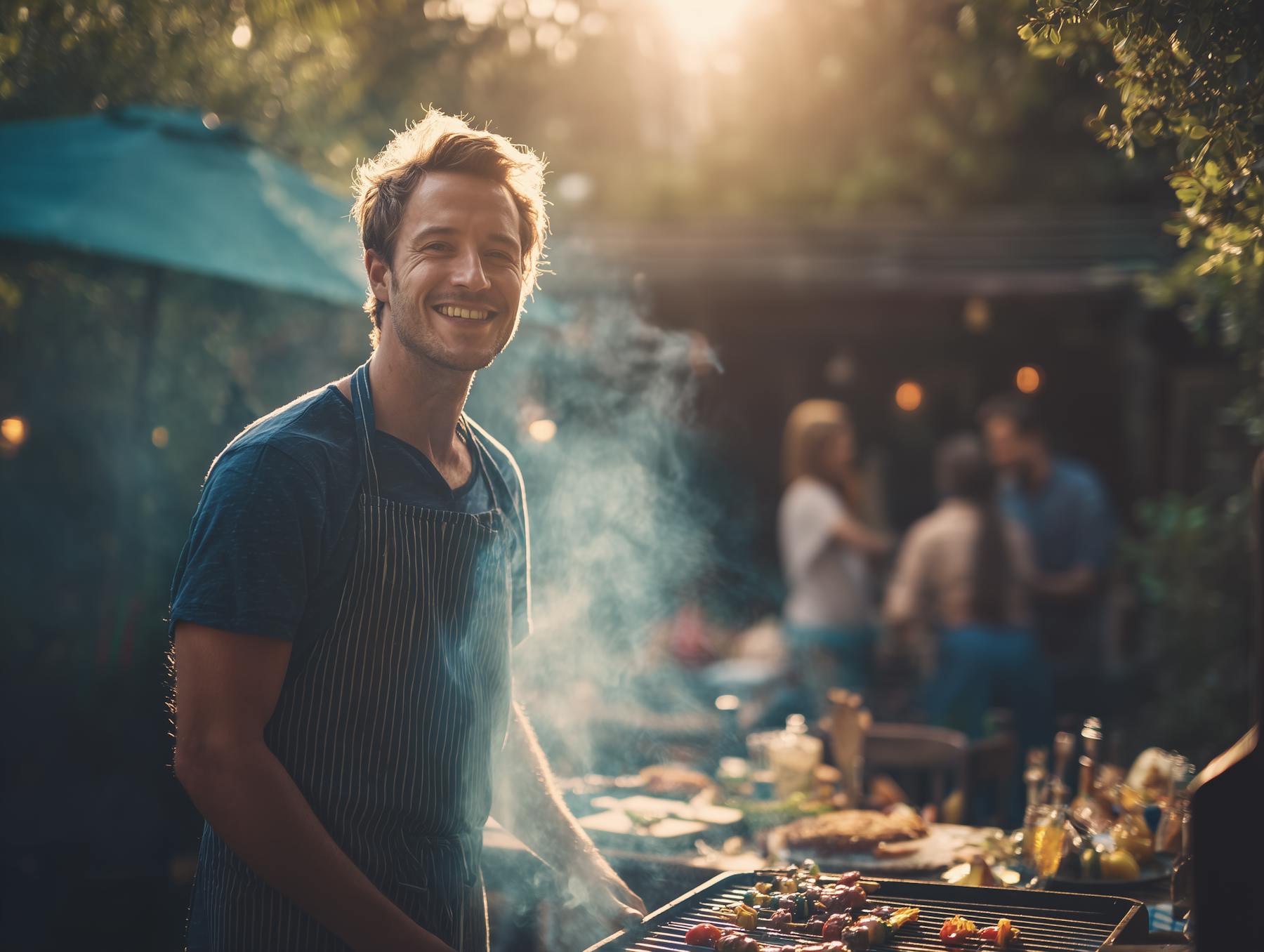 Ein Mann steht lächelnd am Grill
