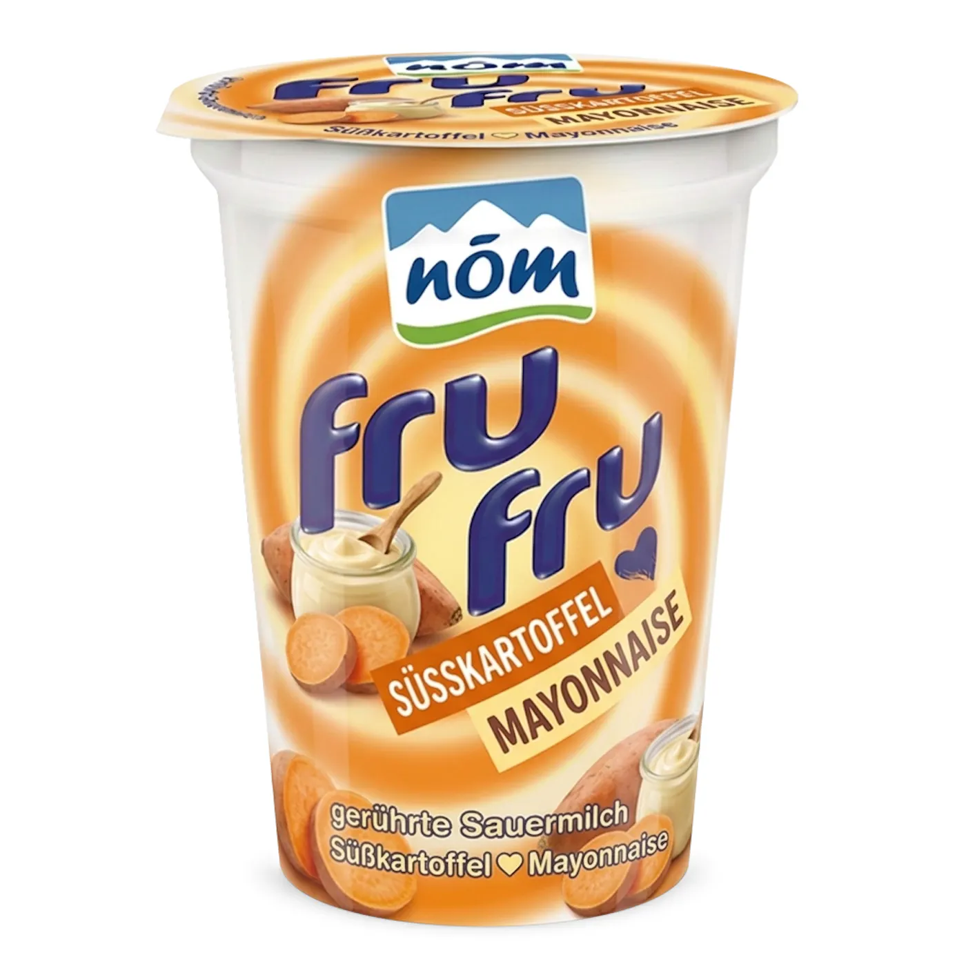 fru fru KI-Generierter Packshot: Süßkartoffel und Mayonnaise