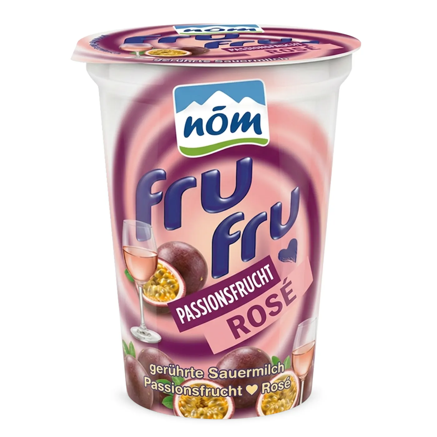 fru fru KI-Generierter Packshot: Passionsfrucht und Rosé