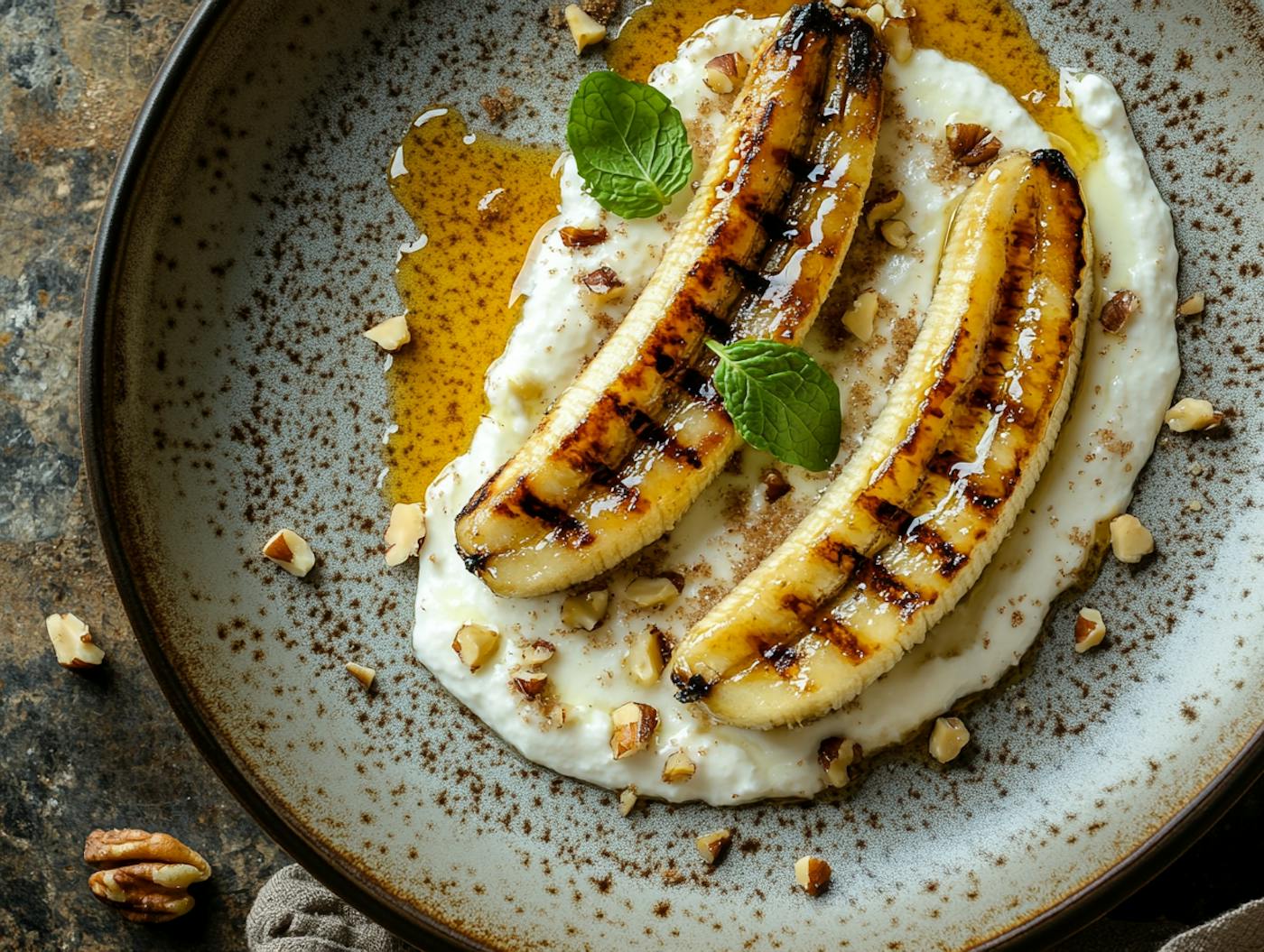 Gegrillte Bananen mit Zimt Topfen