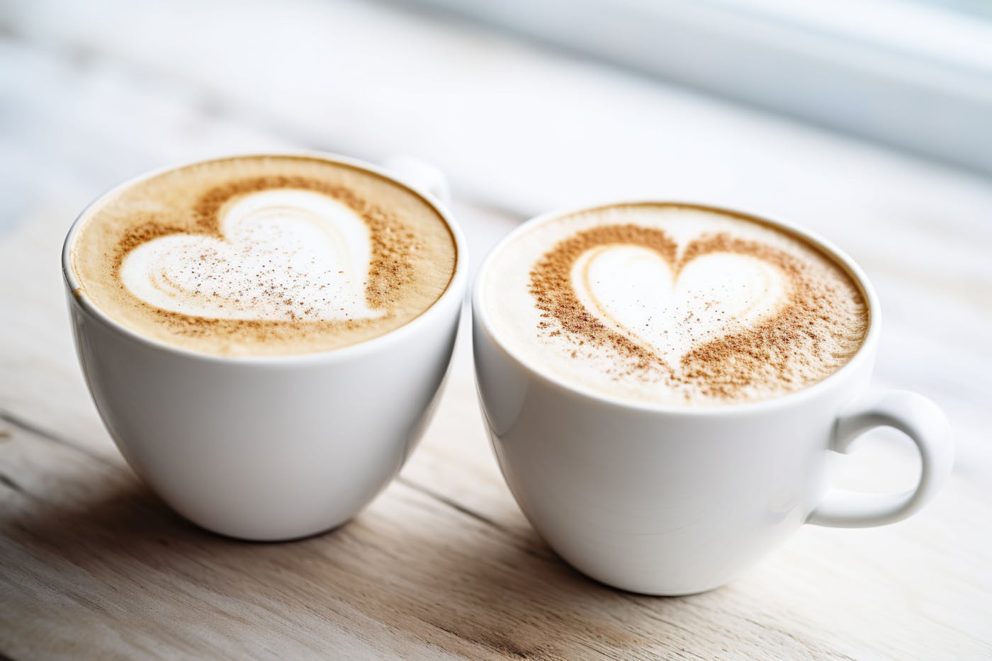 Latte Art Herzen auf Cappuccino in Tassen