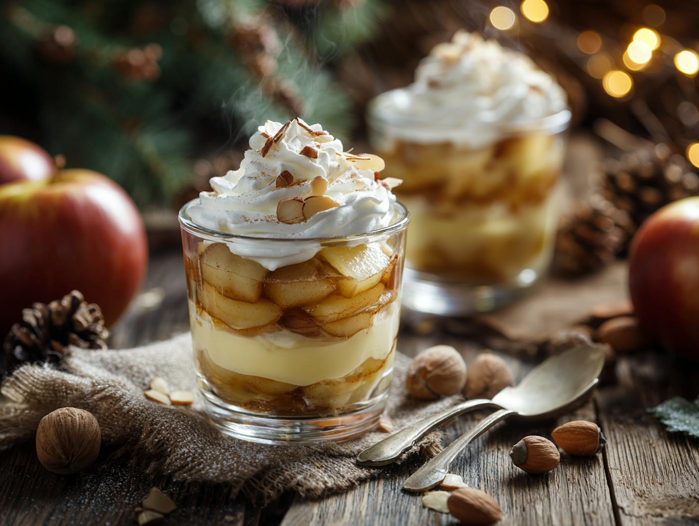 Weihnachtliches Bratapfel-Dessert im winterlichen Ambiente